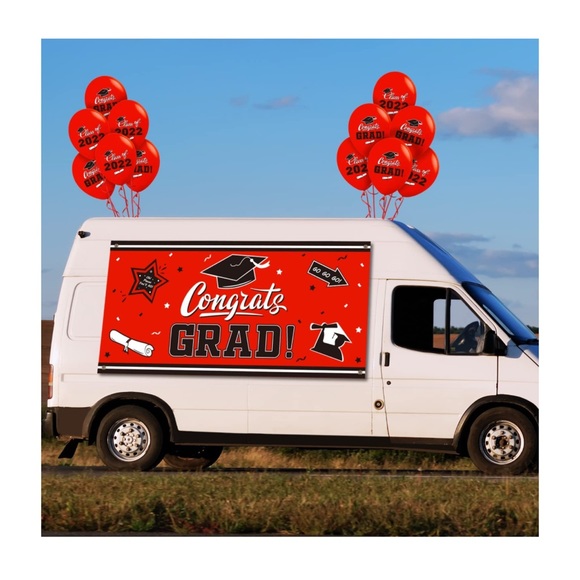 Congrats Grad Backdrop Banner with 2022 Graduation Balloons - Picture 3 of 5